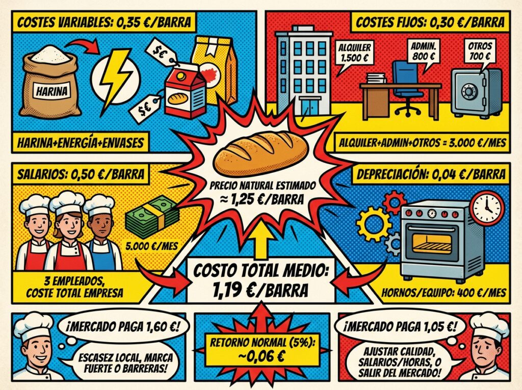 Cómo se calcula o estima el precio natural en la práctica - ejemplo de panadería 