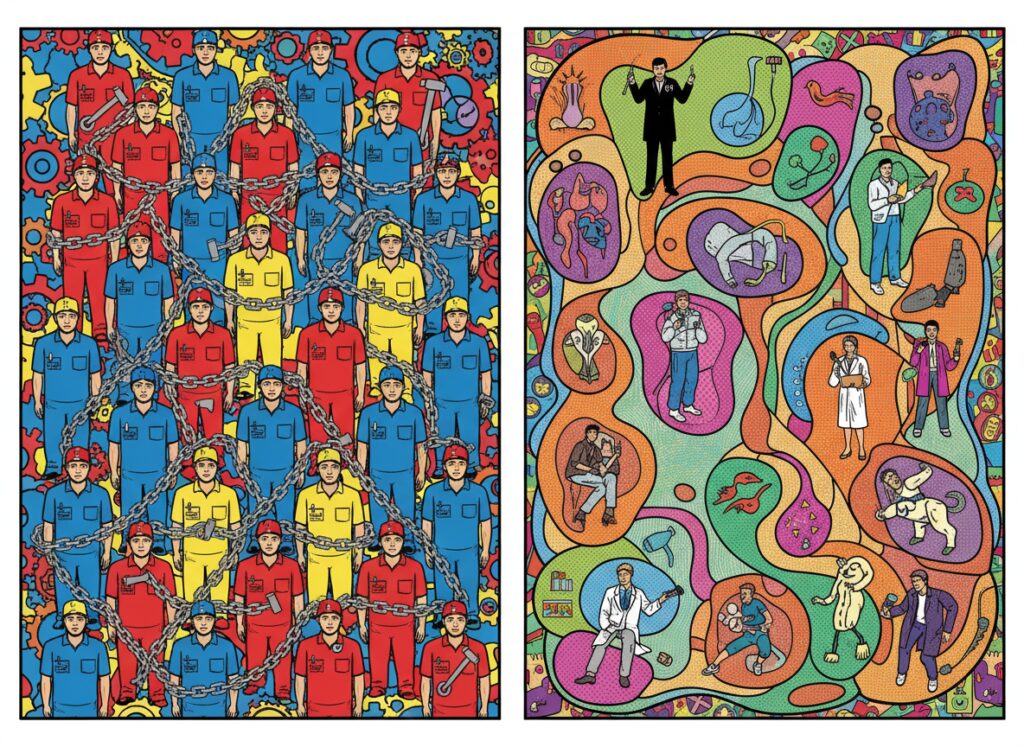 Comparativa visual entre Solidaridad Mecánica y Solidaridad Orgánica de Durkheim