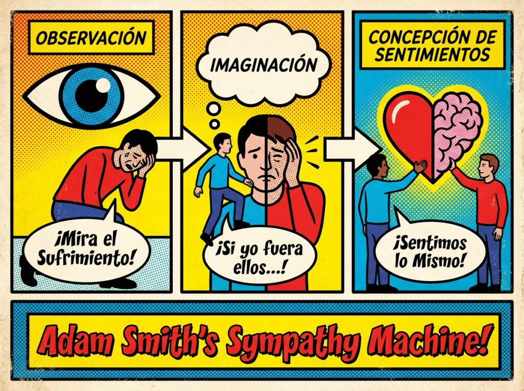 Diagrama del proceso de simpatía de Adam Smith observación, imaginación y concepción de sentimientos ajenos