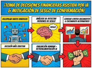 Diagrama del proceso de toma de decisiones financieras asistido por IA para mitigar el sesgo de confirmación