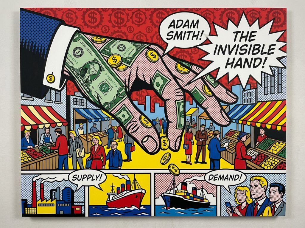 Representación pop art de La Mano Invisible de Adam Smith
