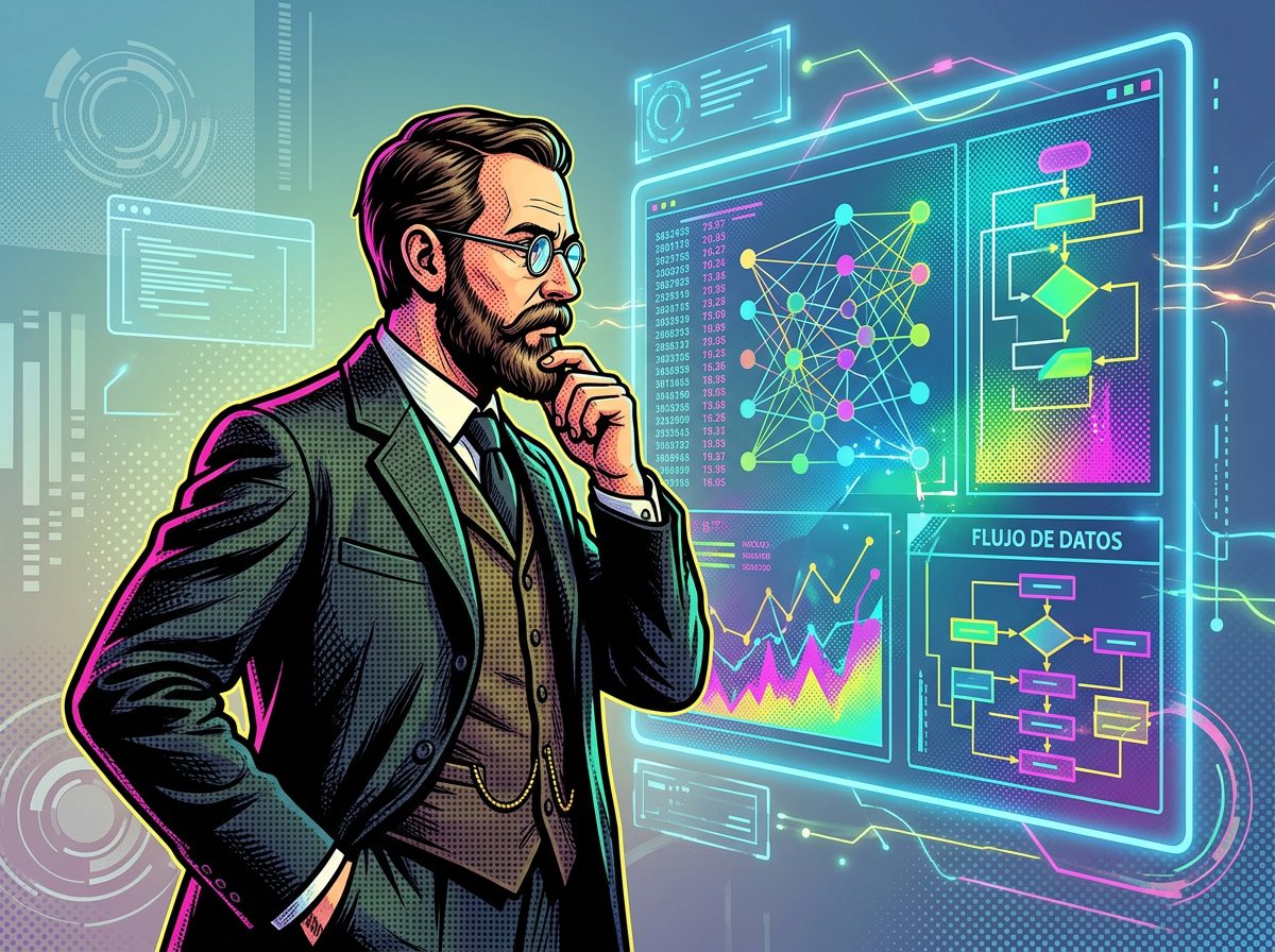 Marshall observa datos, IA y plataformas modernas, uniendo pasado y futuro.