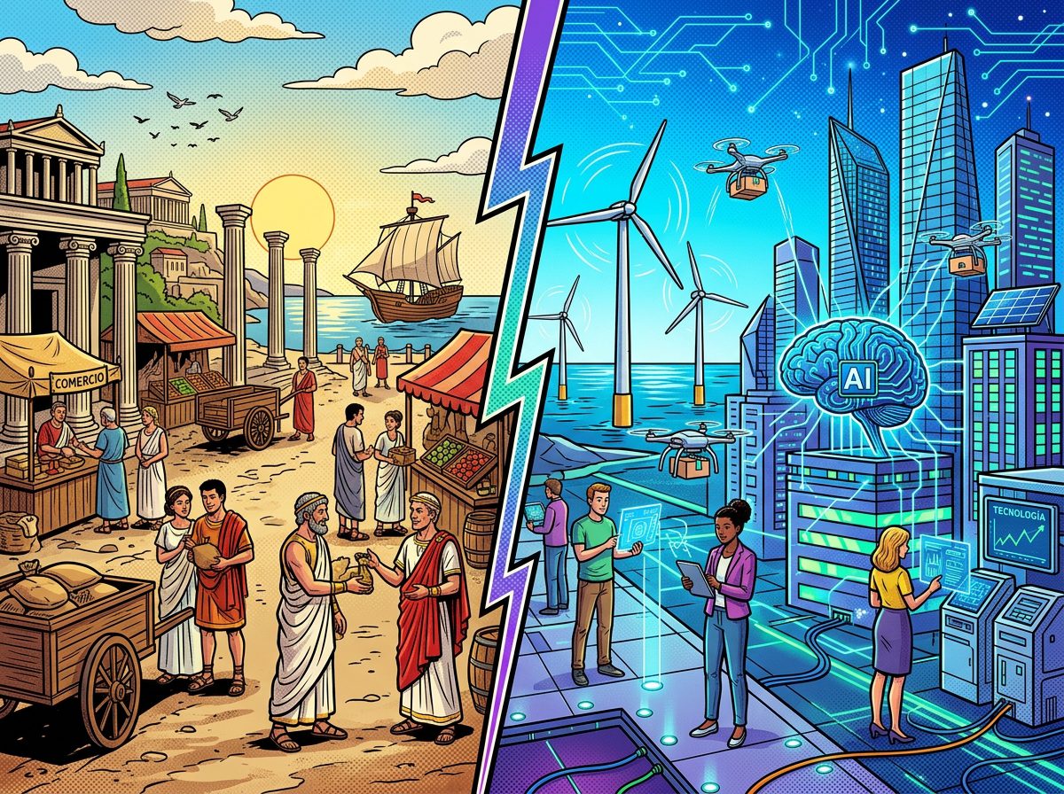 Douglass North economia digital pop art