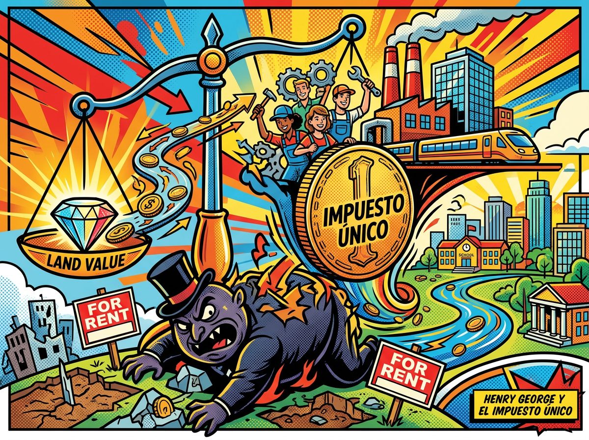 Henry George y el impuesto único a la tierra pop art
