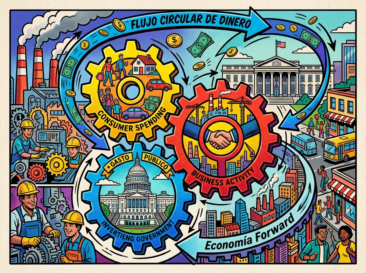 Demanda efectiva keynesiana flujo circular economía pop art