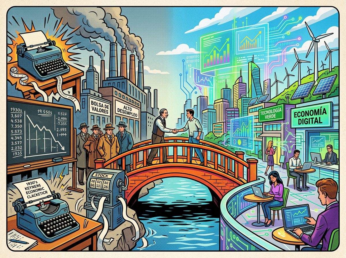 Keynes economía digital IA datos tecnología moderna pop art