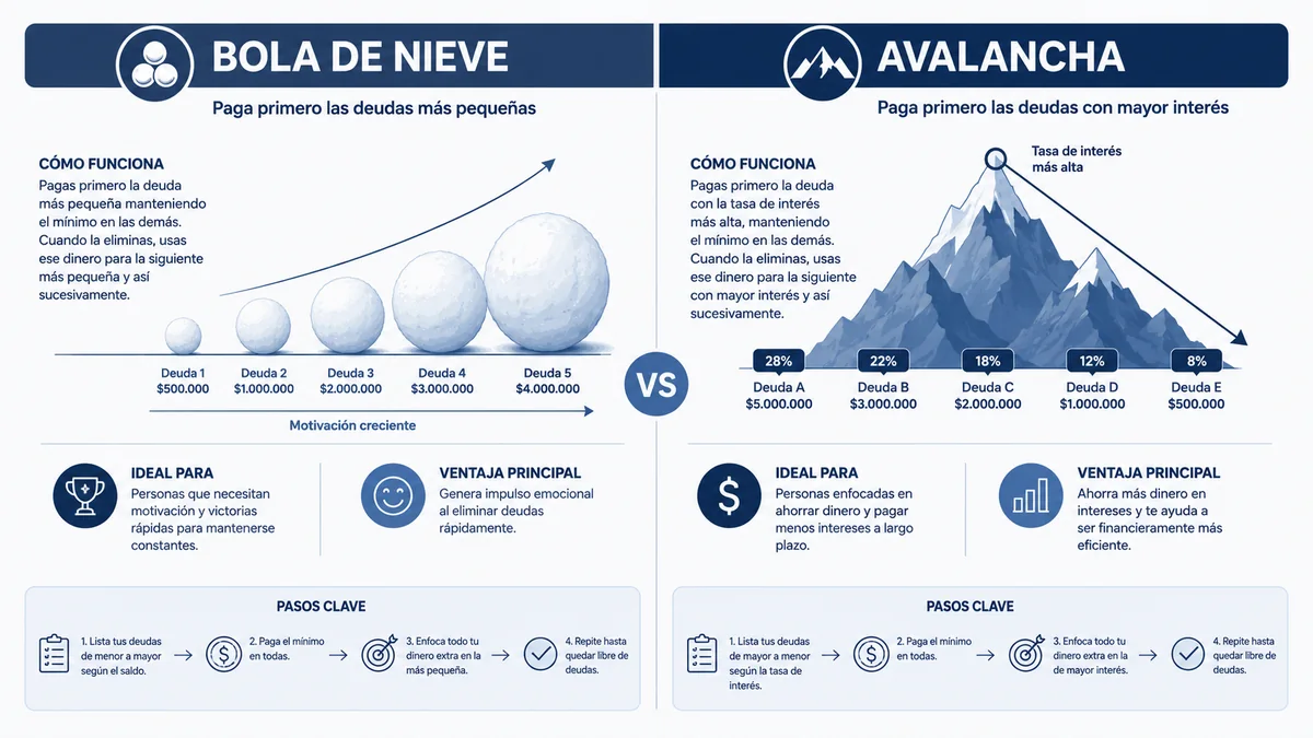 Comparación entre el método bola de nieve y el método avalancha para pagar deudas