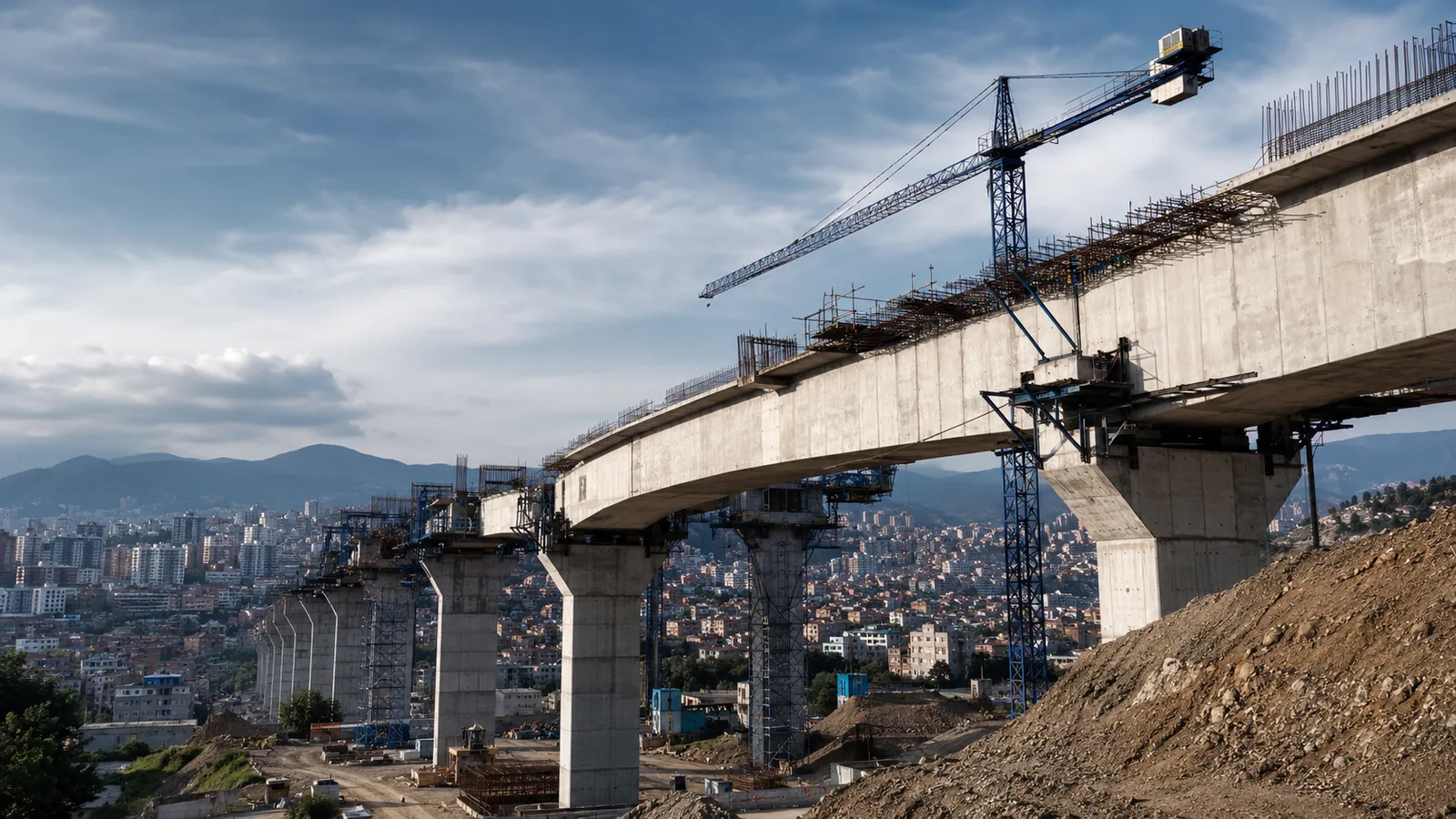 Obra pública de infraestructura en construcción, ejemplo de gasto público de inversión del Estado.